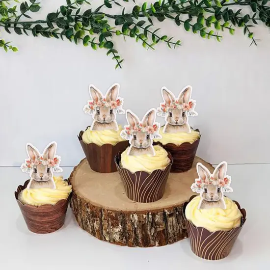 40Pack Edible Happy Easter Cupcake Toppers for Rabbit Ears Bunny Party Decorations Cake Picks Cake Food Decor Appetizers Toothpicks Party Supplies head {3}