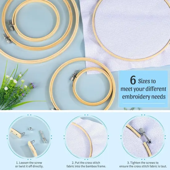 72 Pcs Cross Stitch Supplies, Embroidery Hoops Kits with 6 Pcs Embroidery Hoops, Embroidery Needles, Vintage Scissors, Floss Bobbins and Seam Ripper, Cross Stitch Kit for Beginners Craft Sewing {2}