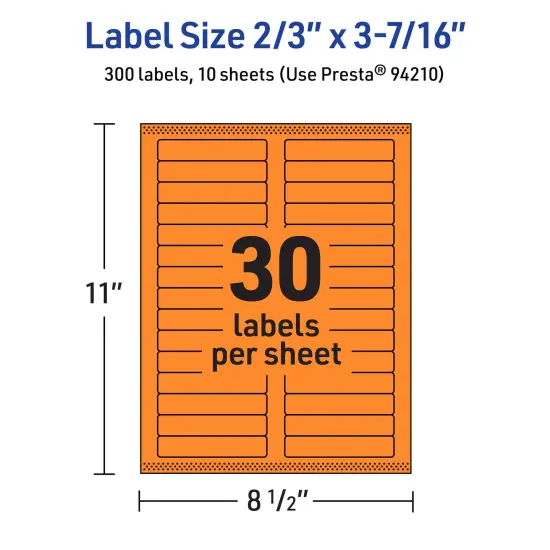 Avery Bright Orange Paper Labels, 2/3" x 3-7/16" Rectangle {5}