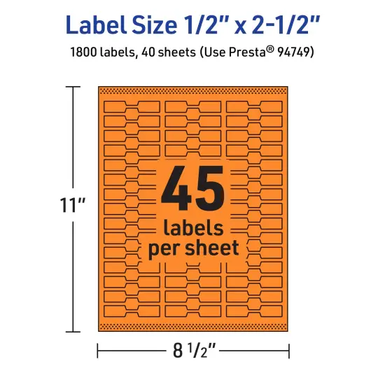 Avery Bright Orange Paper Labels, 0.5" x 2.5" Barbell {5}