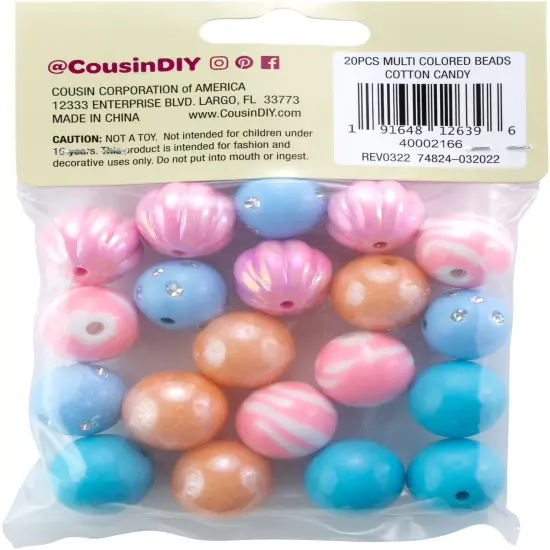 CousinDIY Bubblegum Bead 20mm 20/Pkg-Cotton Candy {2}