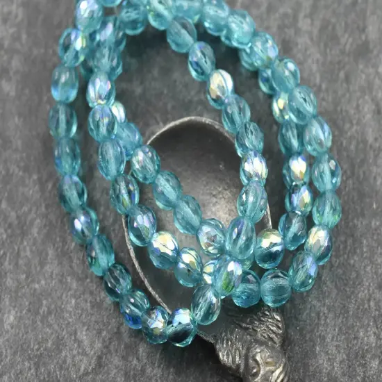 *25* 6mm Aqua AB Faceted Round Melon Beads {2}