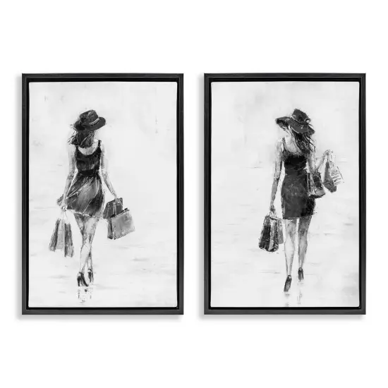 Stupell Industries Female Figures Shopping Bags 2 pc Framed Floater Canvas Wall Art Set Design by Jolanta Kowalik {1}