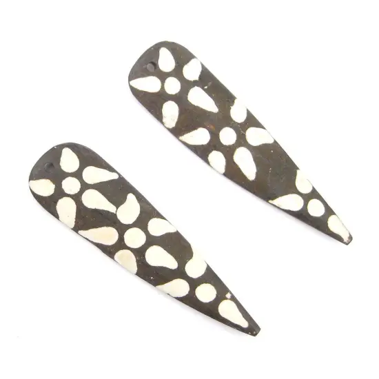 The Bead Chest Batik Bone Sun Feather Pendant 85mmSet of 2 Kenya African Black and White Large Hole Handmade {1}