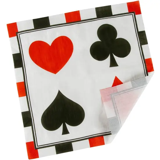 Paper Napkins in Poker Design for Casino Party Supplies (6.5 x 6.5 in, 150 Pack) White {5}