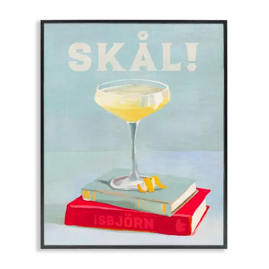 Stupell Industries Skal Cocktail & Bookstack Framed Giclee Wall Art Design by The Whiskey Ginger {1}