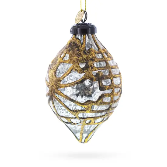 Rustic Teardrop with Gold Filigree Design with Elegant Sparkle Clear Glass Christmas Ornament {4}