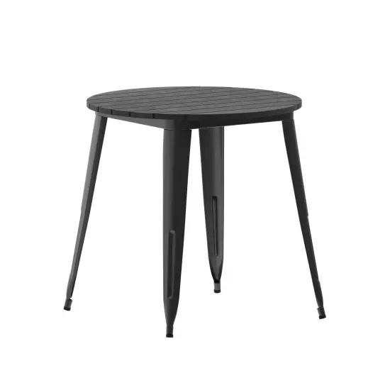 Merrick Lane Dryden Indoor/Outdoor Dining Table, 30" Round All Weather Poly Resin Top with Steel Base BlackTop/BlackFrame {2}