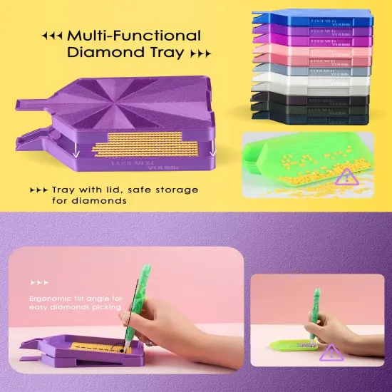 Silky Diamond Painting Tray with Lid, Diamond Painting Accessories, Diamond Art Tray with Prismatic Shine Lid, Diamond Art Accessories and Tools for 5D Diamond Painting Beads, Silky Sapphire {2}