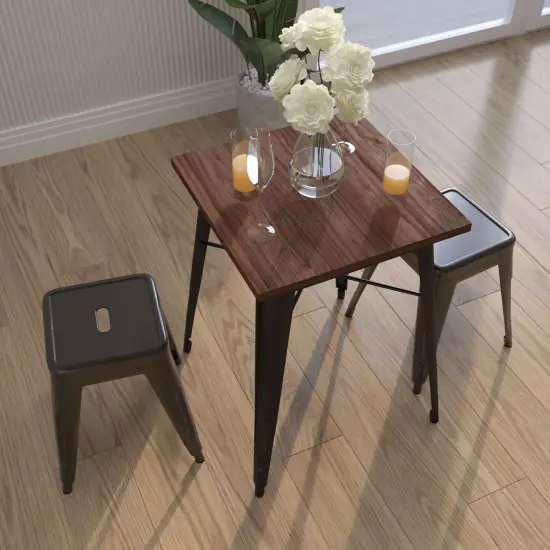 Merrick Lane Ardennes 23.5 Steel Indoor Contemporary Table With Square Rustic Wood Top Black {3}