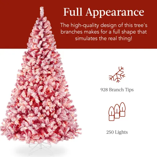 Best Choice Products Pre-Lit Red Christmas Pine Tree w/ Flocked Branches, Warm-White Lights {5}