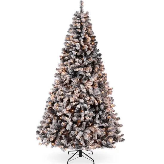 Best Choice Products Pre-Lit Black Christmas Pine Tree w/ Flocked Branches, Warm-White Lights {1}