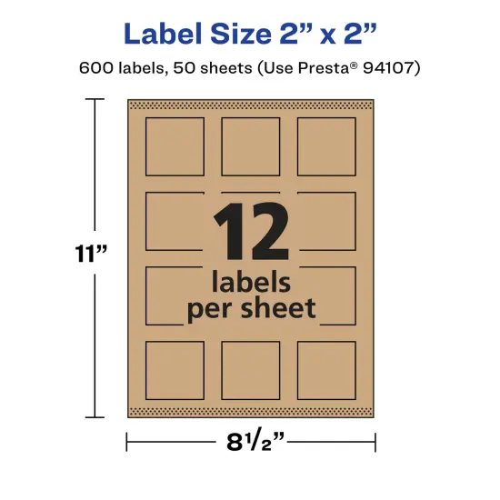 Avery Kraft Brown Square Labels with Sure Feed, 2" x 2" {5}
