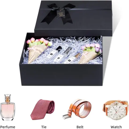 Black Nested Gift Boxes With Lids, Assorted Sizes (Set of 4 With Ribbon Bows and Label) Black Gift Boxes for Present, Luxury Gift Boxes for Anniversaries, Birthdays, Weddings,Valentines, Graduation, Etc. {4}