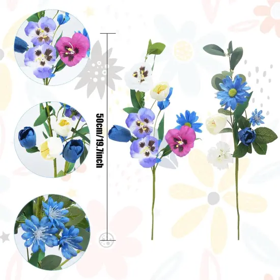 6 Pcs Spring Flower Bouquet Fake Tulips Wildflower Pansy Artificial Flowers {2}