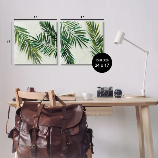 Stupell Industries Palm Fronds over Neutral 2pc Canvas Wall Art Set Design by Hannah Dawson {3}