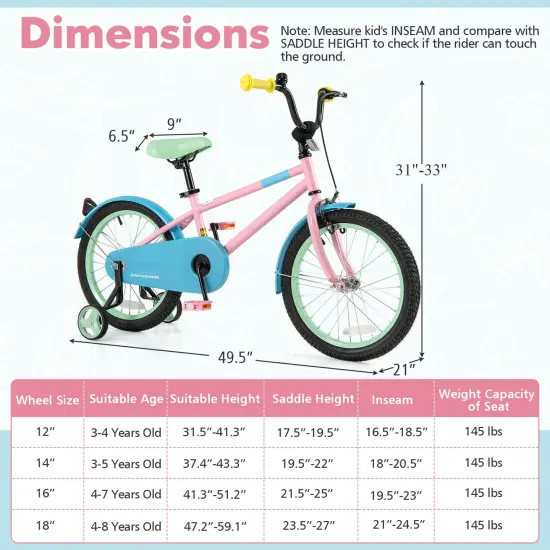 Pink Kids Bike with Adjustable Handlebar and Saddle for Comfortable Riding {3}