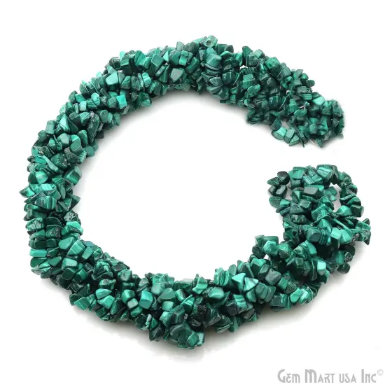 Malachite Chip Beads, 34 Inch, Natural Chip Strands, Drilled Strung Nugget Beads, 7-10mm, Polished, GemmartUSA (CHMC-70004) {5}