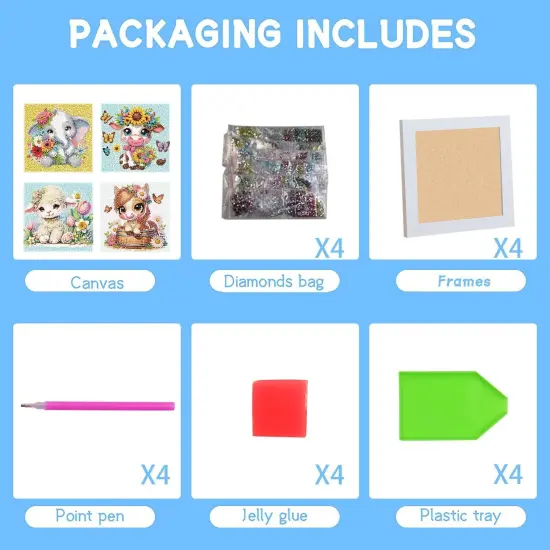 4 Pack 5D Animals Diamond Painting Kits for Kids- Crystal Diamond Art for Adults Kids, DIY Full Drill Animal Family Gem Art Picture {6}