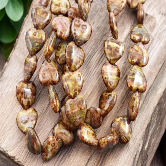 *10* 16x15mm Mottled Pink & Beige Travertine Heart Beads {4}