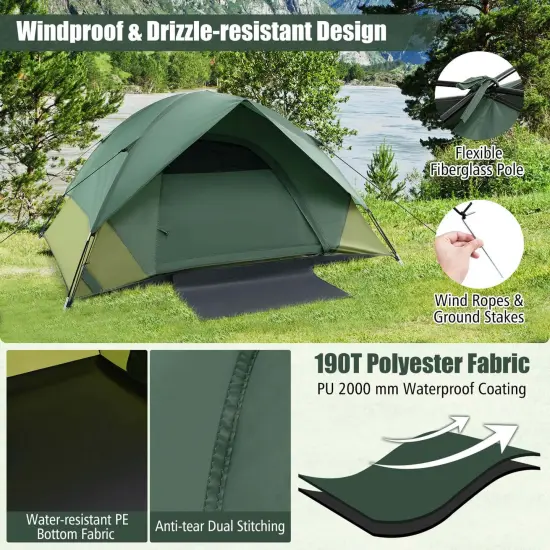 Costway 2-person Camping Tent Lightweight Outdoor Tent with Removable Rain Fly Carrying Bag {5}
