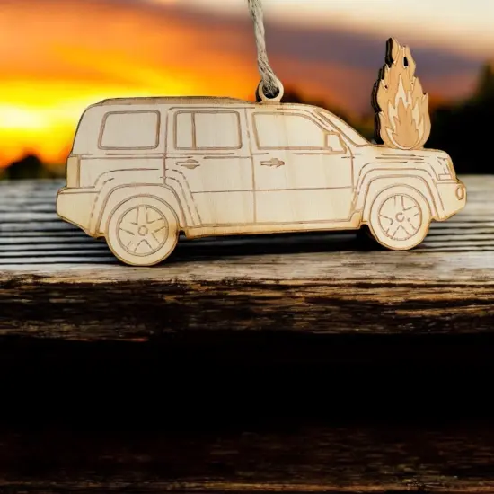 Ornament - Car on Fire - Raw Wood {2}