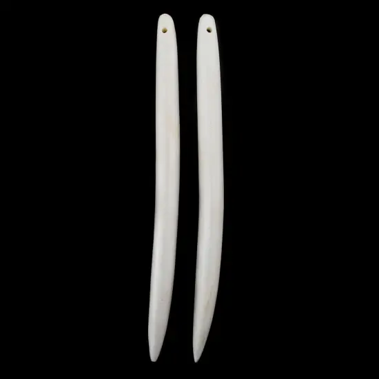 The Bead Chest Elongated White Bone Tooth Pendant Set of 2 Kenya African Handmade {1}