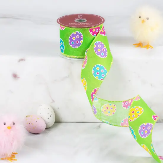 Northlight Easter Egg Design Wired Spring Craft Ribbon - 2.5" x 10 Yards - Green Multi {1}
