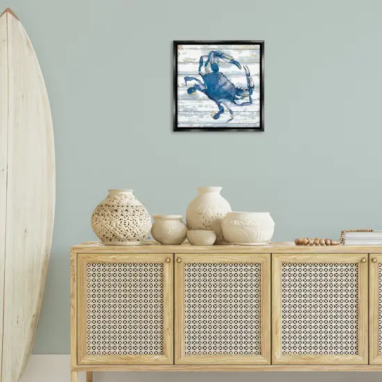 Stupell Industries Blue Crab on Distressed Floater Framed Canvas Wall Art Design by Jessie Perry {2}