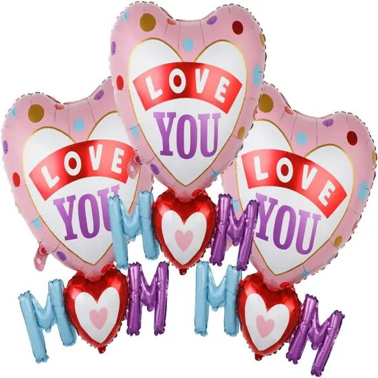 Love You Mom Balloons Mother's Day Balloons Mom Heart Foil Balloons for Mother's Day Themed Party Happy Mother's Day Party Supplies Decorations Party Sets-3 PCS {1}