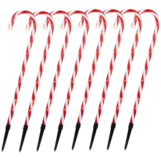 Northlight LED Lighted 8-Speed Candy Cane Outdoor Christmas Pathway Markers - 28.75" - Set of 8 Red {3}