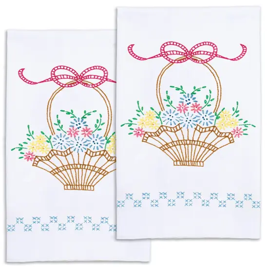 Jack Dempsey Stamped Decorative Hand Towel Pair 17"X28"-Basket Of Daisies {3}