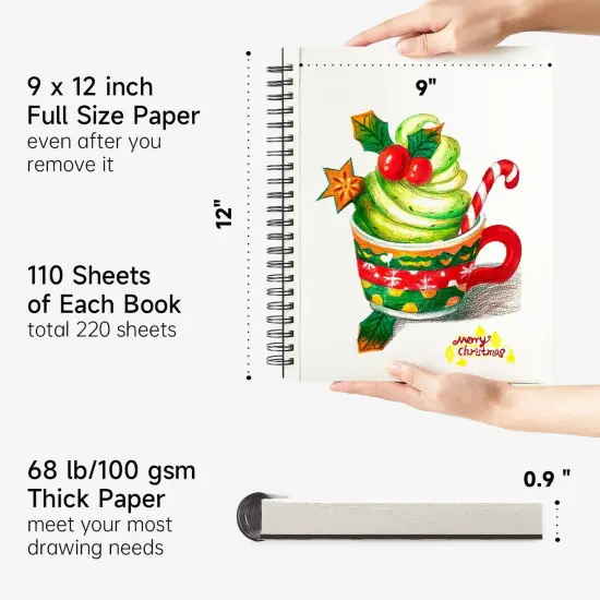 9x12&rdquo; Sketchbook, 220 Sheets Total, Pack of 2(110 Sheets Each), 68lb/100gsm Thick Paper, Spiral Bound Mixedmedia Sketch Pad, Acid-free Drawing Pad for Kids Adults Artists Sketching Drawing {3}
