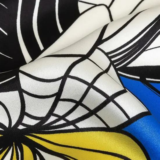 1 Yard Silk Charmeuse Art Nouveau Border Print Italian Made Blue, Black & Yellow 53 Inches Wide {2}