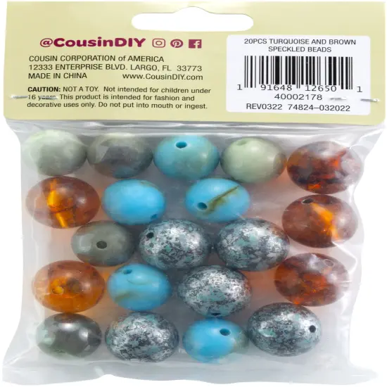 CousinDIY Bubblegum Bead 20mm 20/Pkg-Turquoise Brown Speckled {2}
