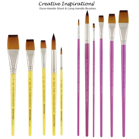 Creative Inspirations Dura-Handle Round Long Handle Paint Brush - Solid Resin Handle, Synthetic Taklon Paint Brushes, Flat Brush for Oils, Acrylics, Watercolors - Handles Will Not Chip or Crack {6}