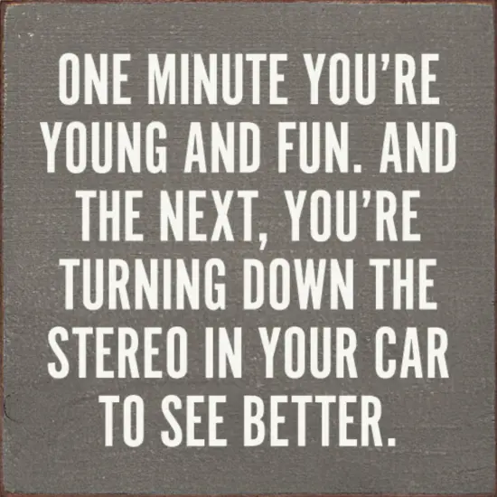 Wall Art with Humorous Quote, Turning Down Stereo to See Better Purple-White {2}