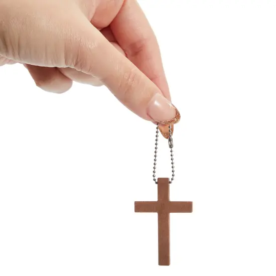 Bright Creations 50-Pack Mini Wooden Cross Keychains Bulk for Christian Party Favors, Easter Crafts, Necklace and Bracelet Charms for Jewelry Making (1.2x1.7 in) Brown {7}