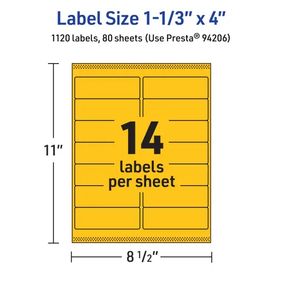 Avery Bright Yellow Paper Labels, 1-1/3" x 4" Rectangle {5}