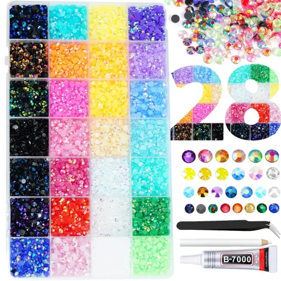 22000Pcs Mixed Size Flatback Resin Rhinestones &ndash; 3/4/5mm with B7000 Glue (28 colors) {1}