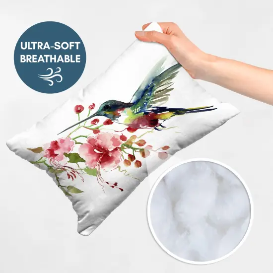 Americanflat Floral Throw Pillow with Premium Polyester - Hummingbird and Flowers {9}