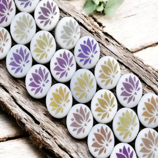 *8* 16mm Matte White Sliperit Laser Tattoo Lotus Flower Coin Beads {4}