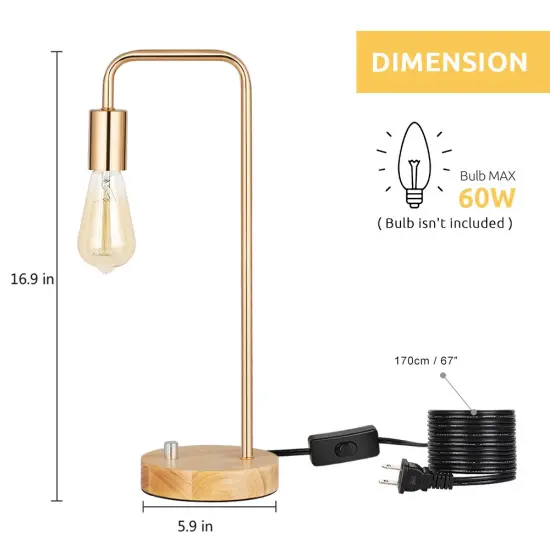 2PCS Industrial Table Lamps Bedside Lamps for Bedroom, Living Room, Office Gold {2}