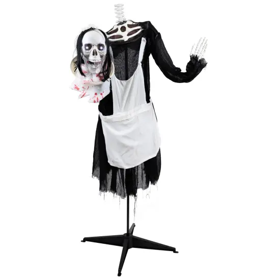 Northlight LED Lighted and Animated Skeleton Maid Head-in-Hand Halloween Figure - 57" Black {3}