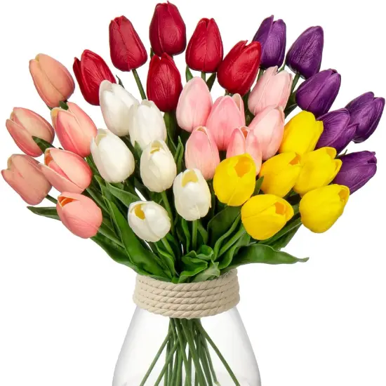 24 Pcs Artificial Tulips Flowers Mixcolor Real Touch Fake Tulips Fake Flowers {1}