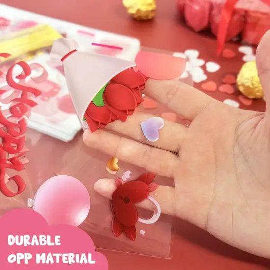 Wrapables Valentines Cellophane Treat Bags With Twist Ties for Candy, Cookies, Treats, Gifts and Party Favors (100pcs), Happy Valentines {5}