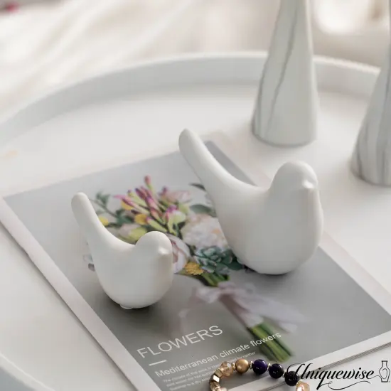 Uniquewise White Ceramic Bird Statue {5}