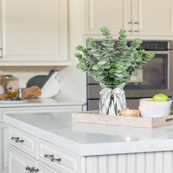 Artificial Eucalyptus Stems in Glass Vase with Faux Water, 20.4" Fake Plant Eucalyptus Leaves Faux Greenery Eucalyptus Branches for Home Office Farmhouse Bathroom Wedding Centerpiece Decor {5}
