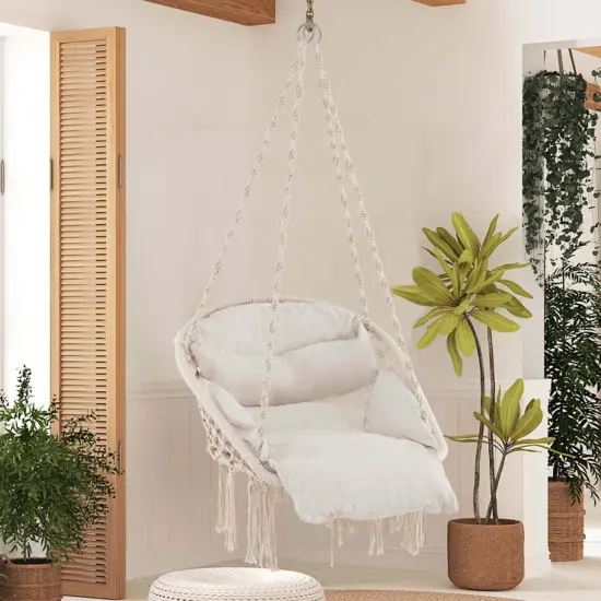 Costway Macrame Hammock Chair with Oversized Padded Cushion Hand-woven Knots and Tassels {5}