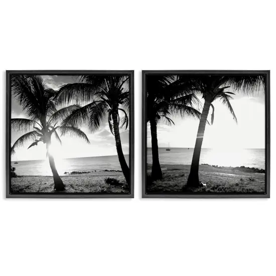 Stupell Industries Tropical Palm Sunset 2 pc Framed Floater Canvas Wall Art Set Design by Susan Bryant {1}
